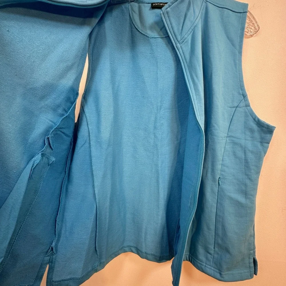 Southpointe Womens XL Blue Full Zip Mock Neck Cotton Blend Vest Pockets